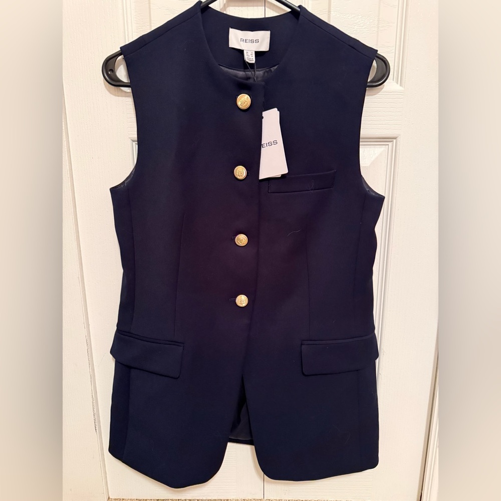 Reiss Black Vest with Gold Buttons - Picture 3 of 5